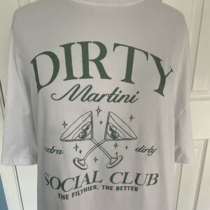 SHEIN White Short Sleeve Tee with Green 'Dirty Martini' Graphic